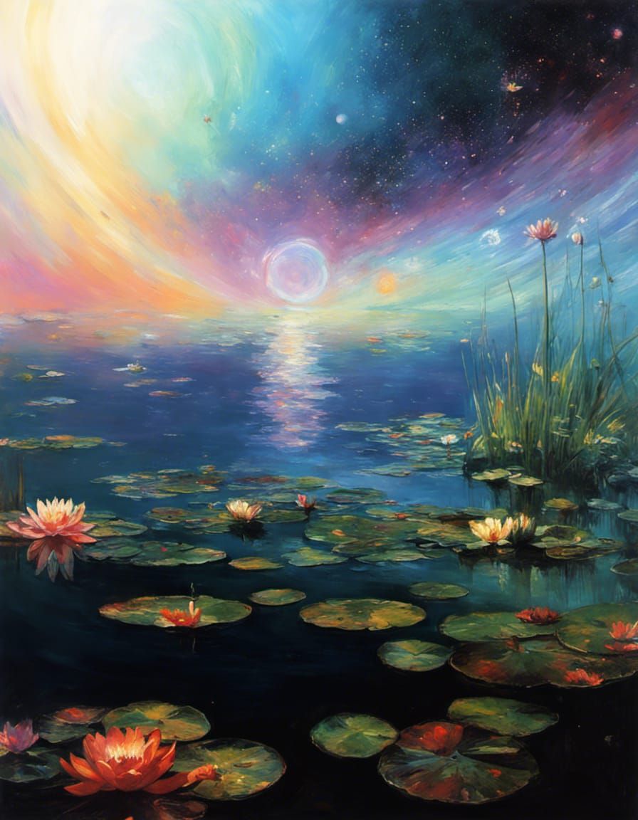 "Impressionistic Cosmic Melancholy". 16k resolution, art by Claude Monet, Disco Elysium. A sprawling cosmic vista, desol...