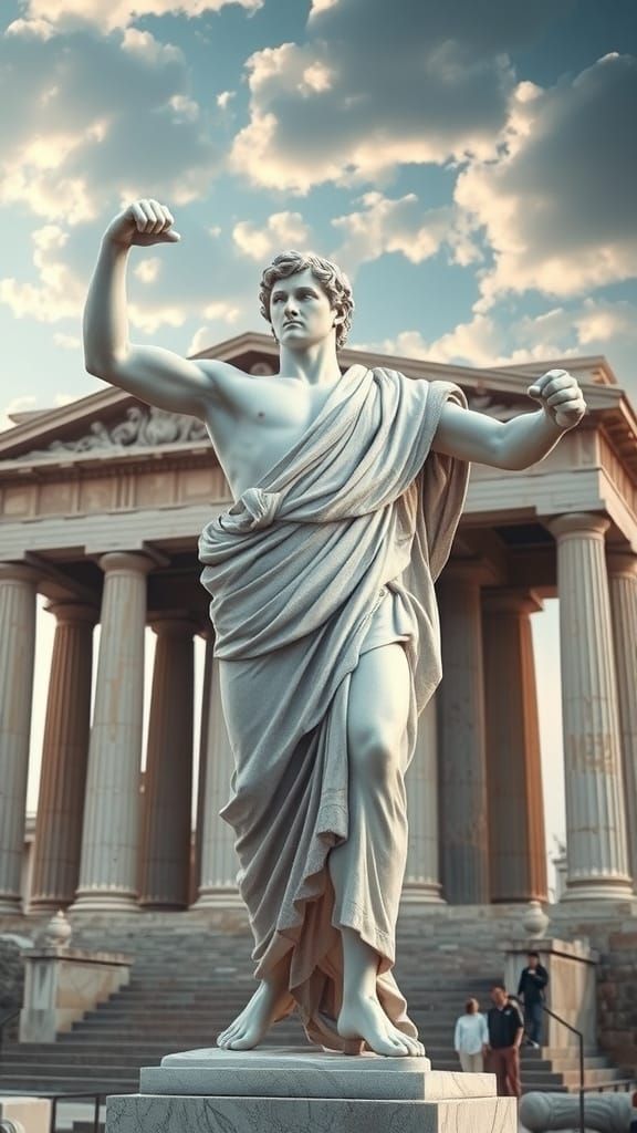 Ancient Roman Warrior in Greek Temple