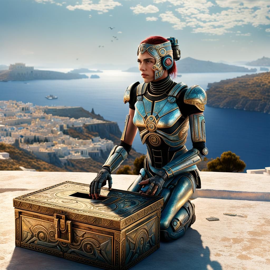 Cyborg Pandora Contemplates Opening the Box