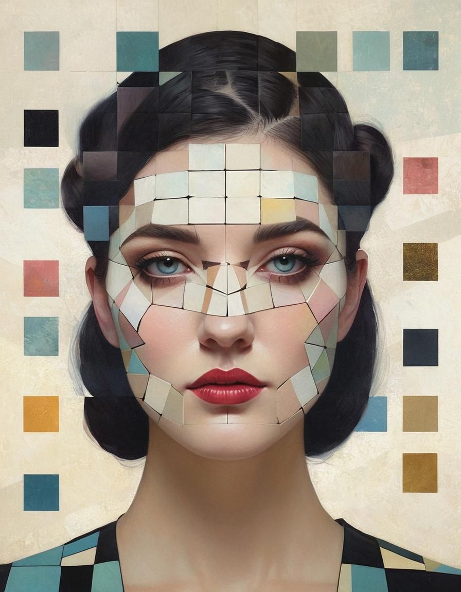Fragmented Surreal Portrait in Soft Pastel Tones