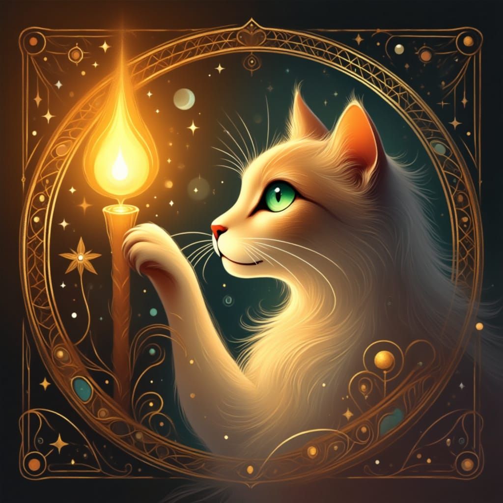 <lora:Cat portrait:1.0> A cat reaches out a paw to a candle ...