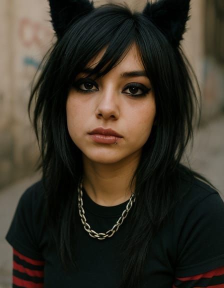 Mexican Emo Girl with Cat Ears, 2000s Photography
