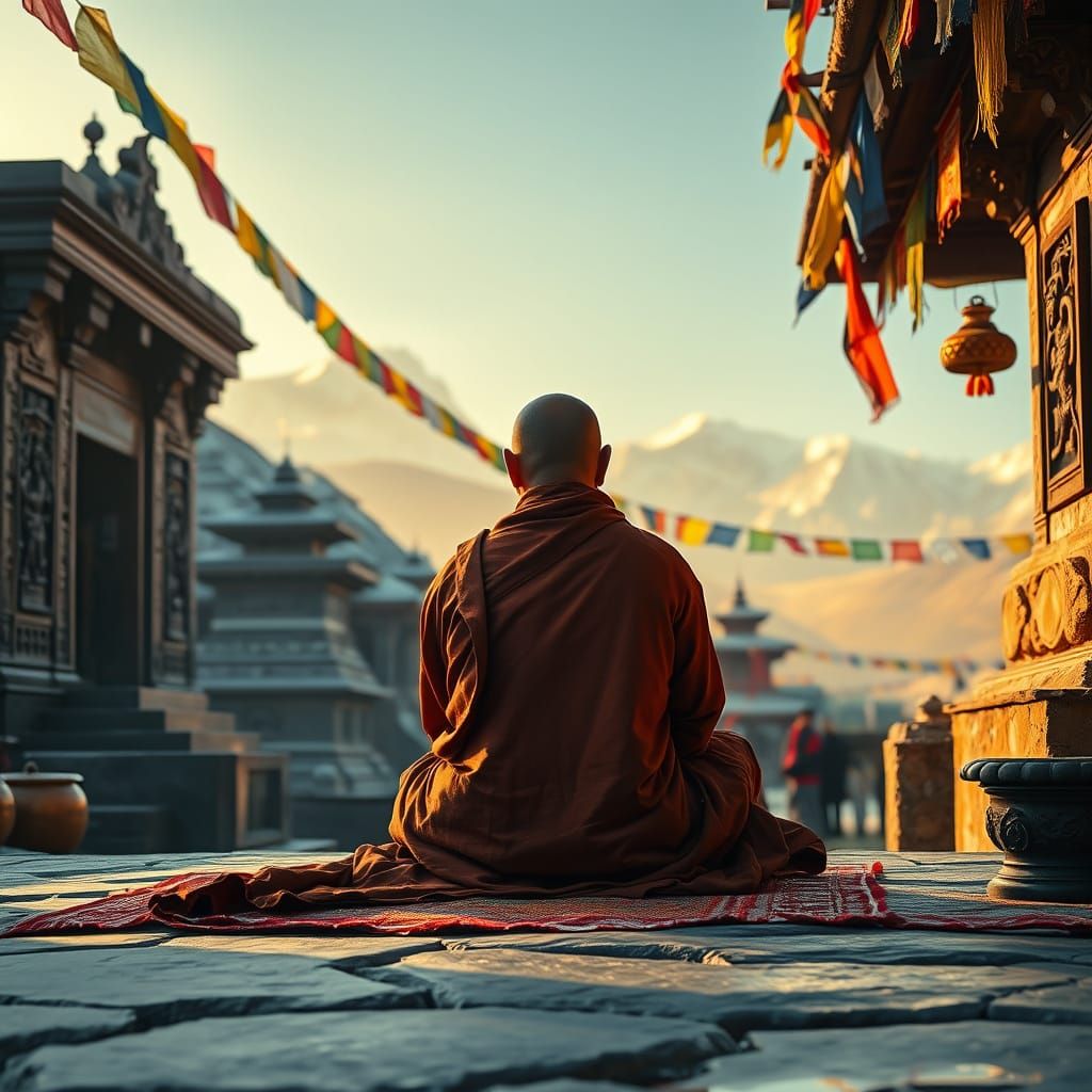 Ancient Himalayan Monastery in Ethereal Golden Light