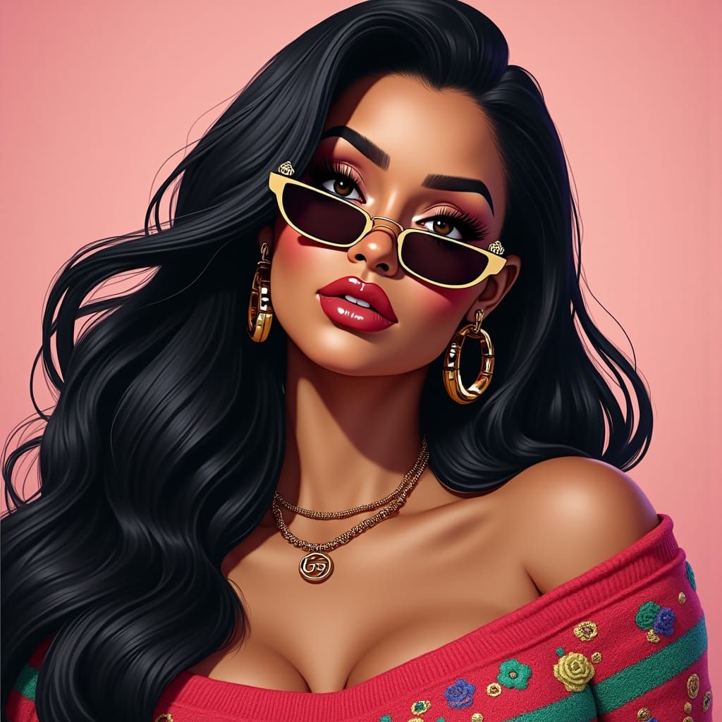 Glamorous Latina Portrait with High-Gloss Lips