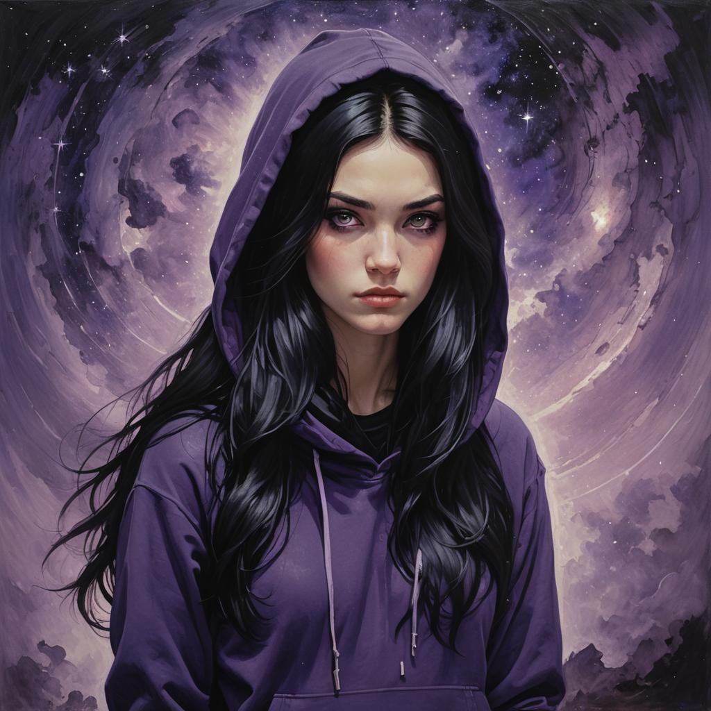Teenage Woman with Celestial Powers, Oil Painting