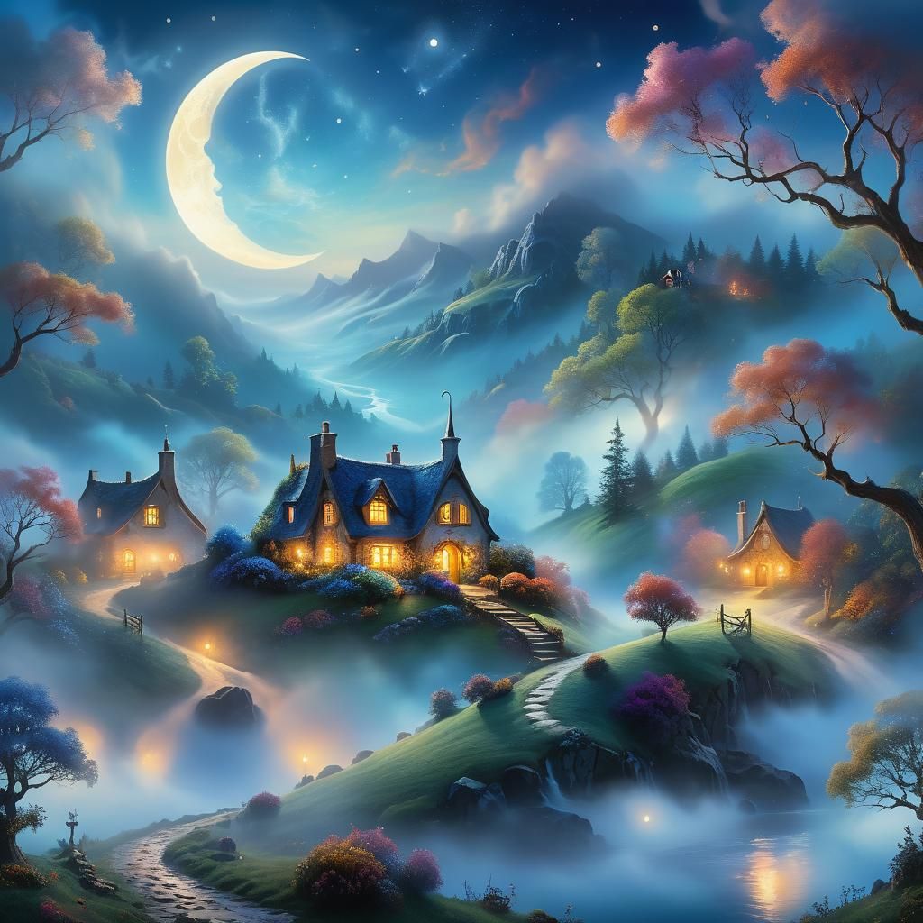 Dreamy Moon in Ethereal Surreal Landscape