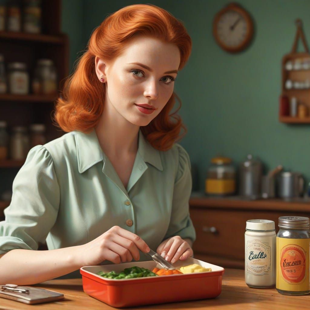 Nostalgic 1950s Housewife in Hyperrealistic Color