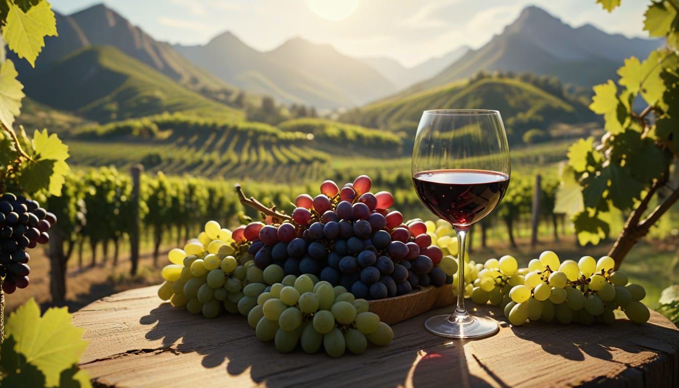 Fantasy Vineyard with Majestic Mountain Range at Dawn