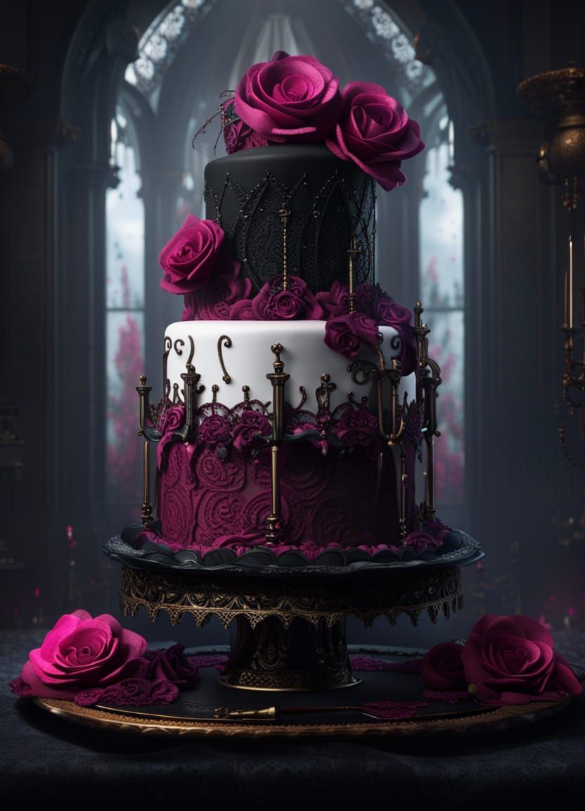 Ornate Steampunk Goth Cake with Black Rose
