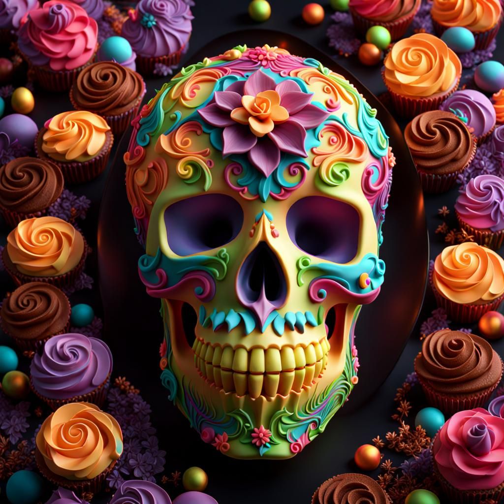 Chromatic Cake Skull: Digital Art in Unreal Engine
