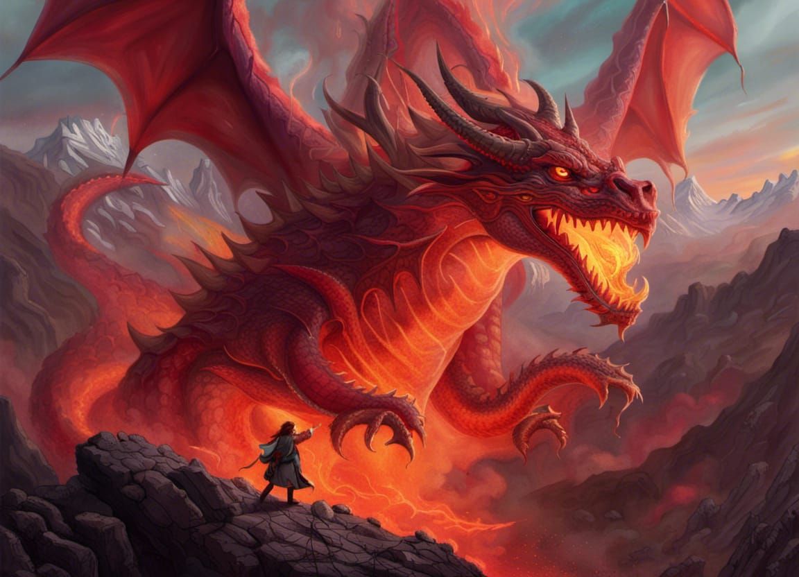 Dragon's Fiery Breath in Fantasy Landscape Art
