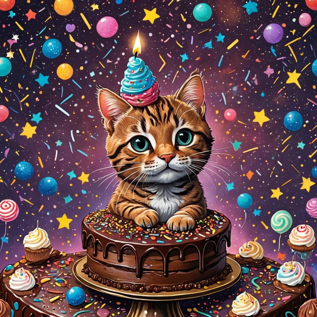 Tabby Cat Birthday: Holographic Cosmic Illustration