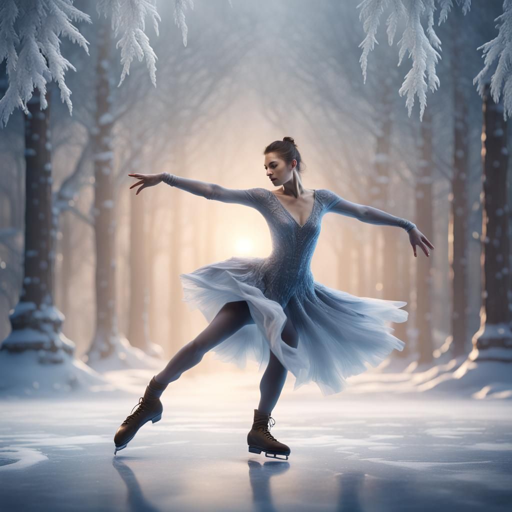 Ethereal Figure Skater in a Frosty Digital Painting