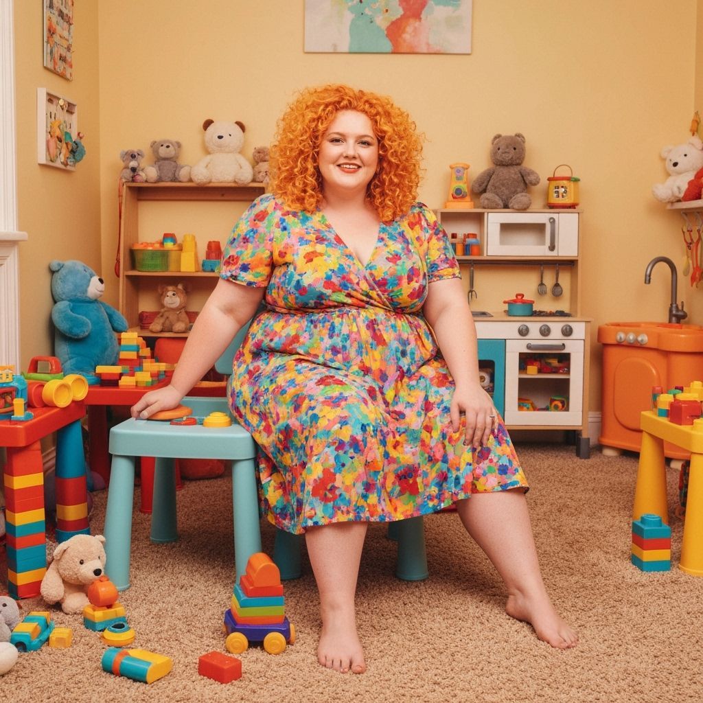 Woman in Playroom, Contemporary Illustration