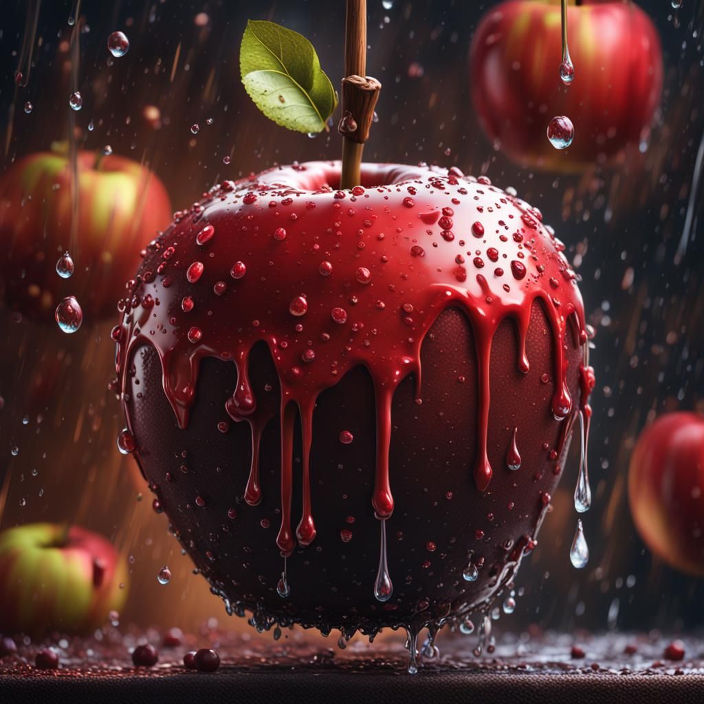Dramatic Candy Apple with Water Droplets