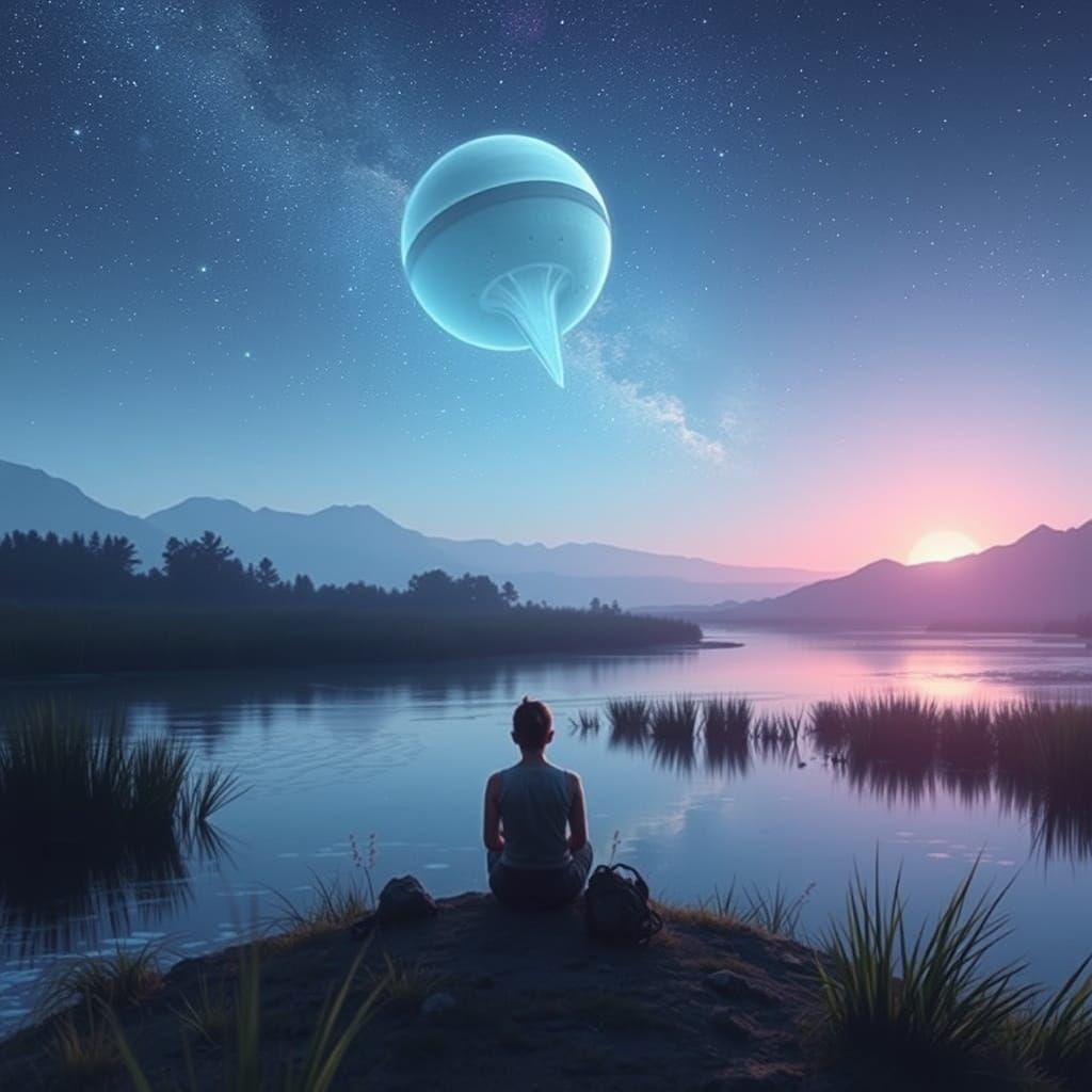 Cosmic Realism: Silhouette Gazing at Alien Spaceship