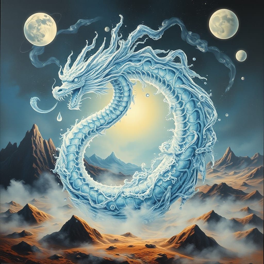 Water Dragon Spirit in Surrealist Style