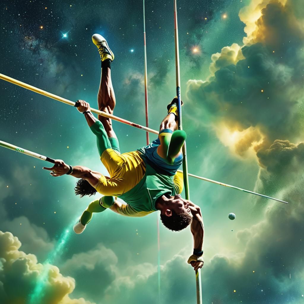 Athlete Pole Vaults into Galaxy in HDR Style