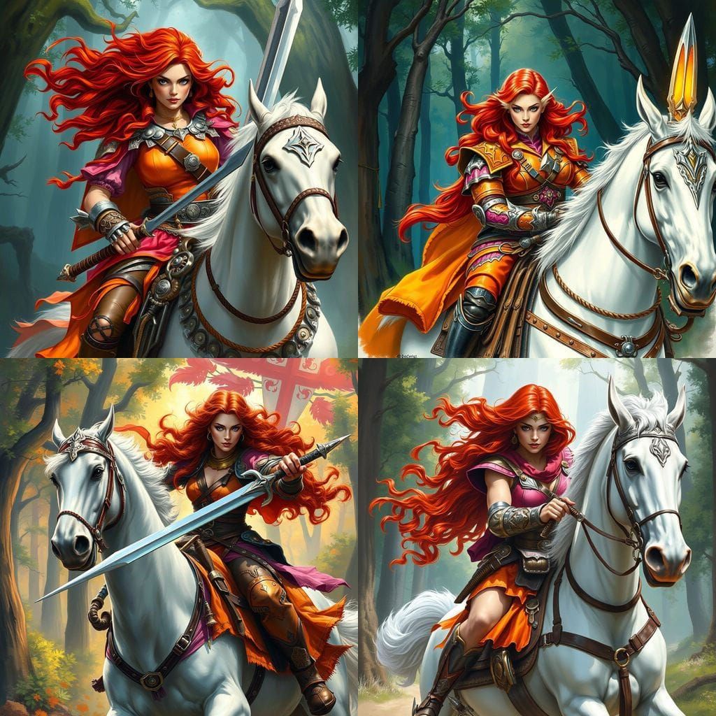 Fantasy Warrior Woman on Horseback in Forest