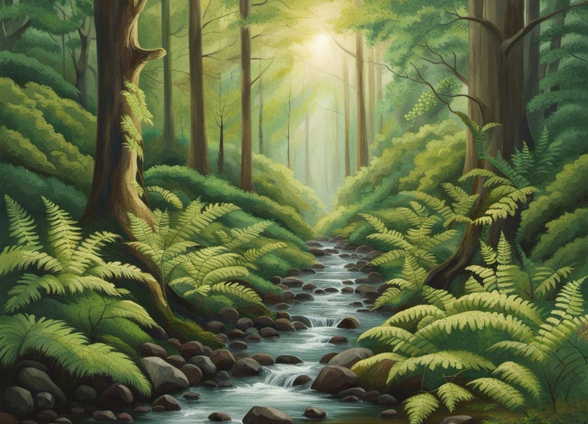 Verdant Forest Landscape in Hyperrealistic Splash Art
