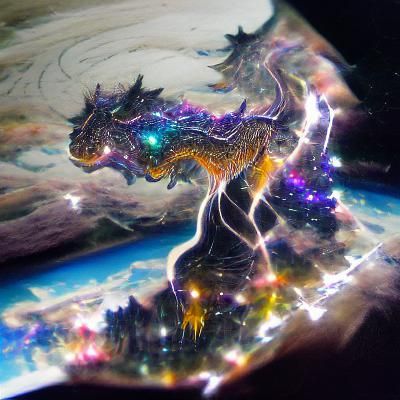 Celestial Dragon City: Holographic Cosmic Illustration