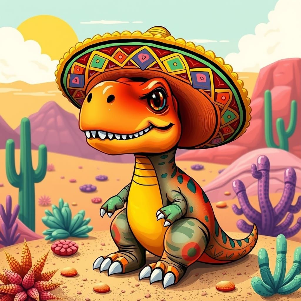 Barney the Dinosaur in Sombrero, Desert Scene