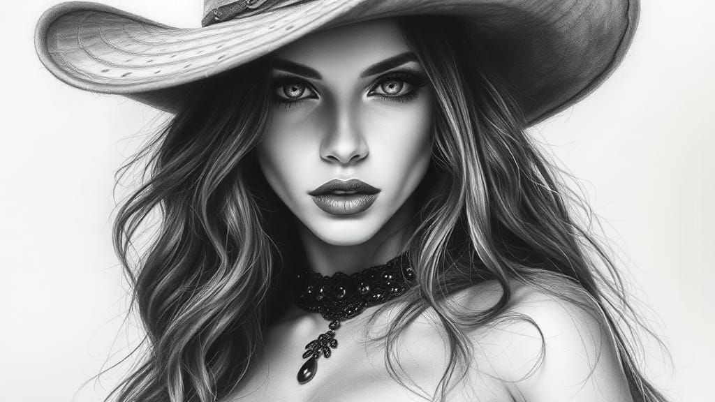 Gothic Temptress Portrait in Charcoal Style