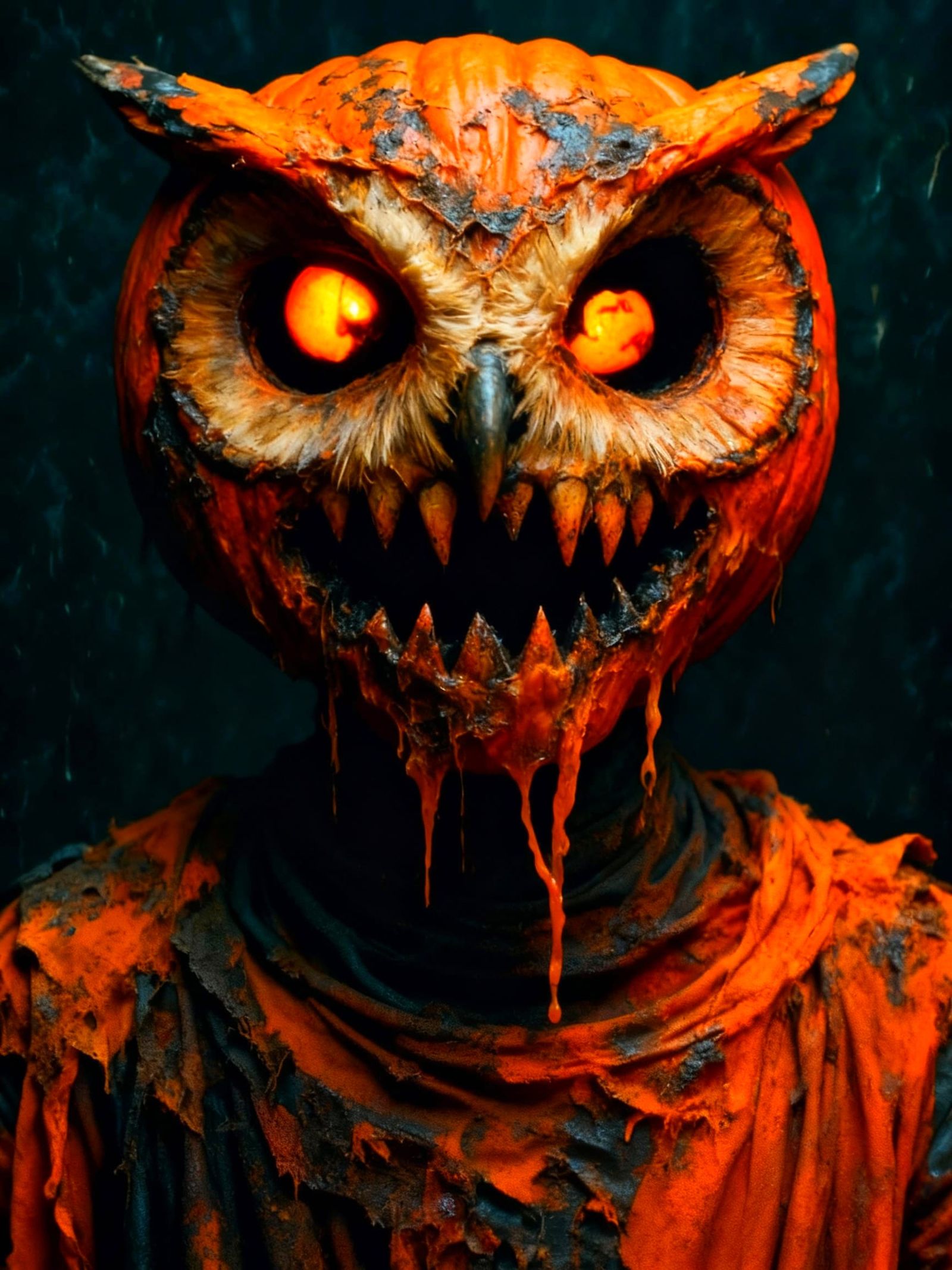 Macabre Jack-o-Lantern Portrait in Abstract Impressionism