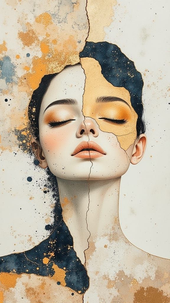 Collage Portrait of a Woman in Watercolor Style