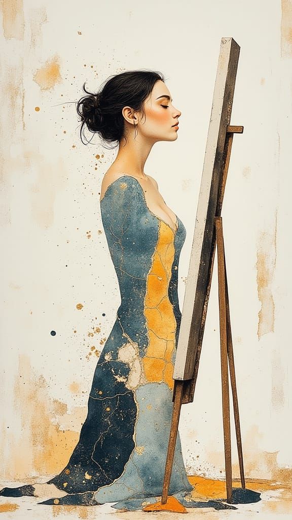 Collage Portrait of Woman in Mixed Media Style