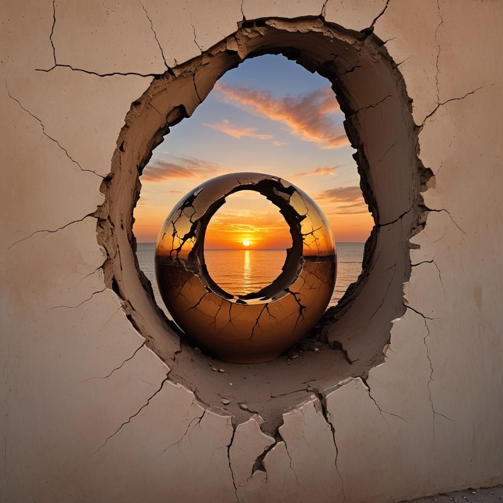 Sunset Sea Through Cracked Vase: Fantasy Concept Art