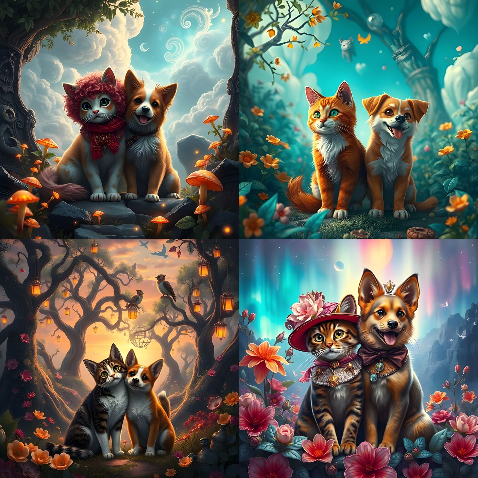 Magical Furry Friends in Vibrant Fantasy Realm