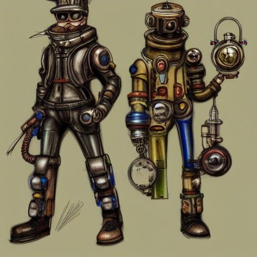 Steampunk Buddies on Patrol: Colored Pencil Concept Art