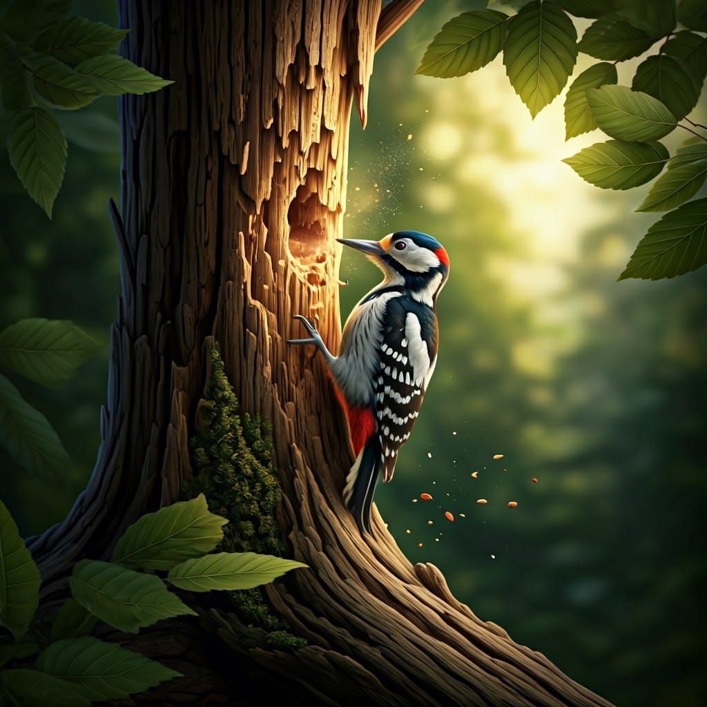 Woodpecker Pecking: Wildlife Illustration
