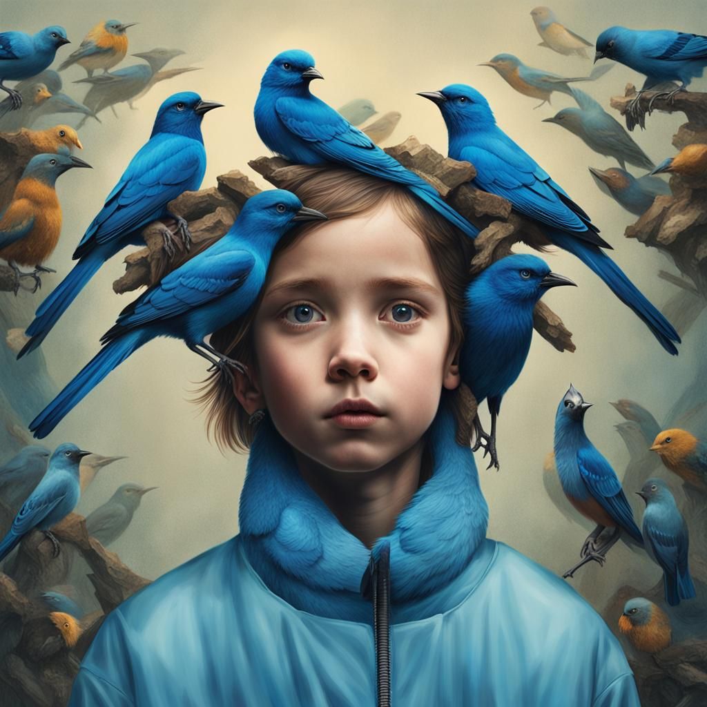 Girl with Birds: Hyperrealistic Animal Portrait