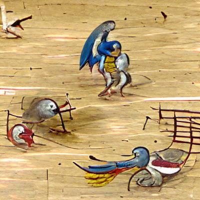 Birds Brawling in a Medieval Arena