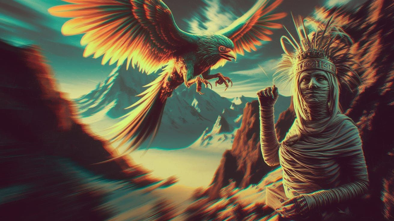 Undead Aztec Mummy Princess Meets Thunderbird in Psychedelic...