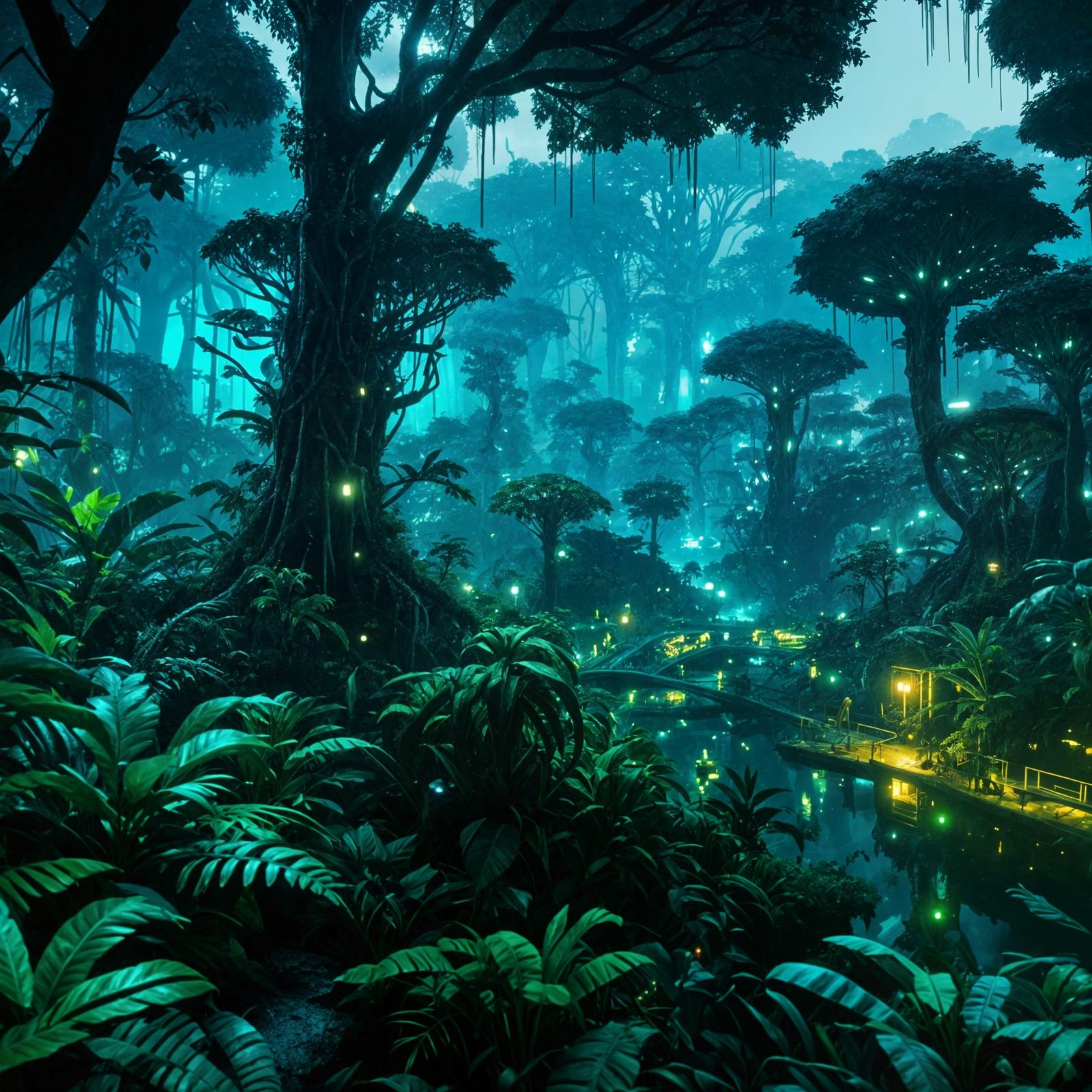 Biopunk Cyberpunk Metropolis in Brazilian Rainforest
