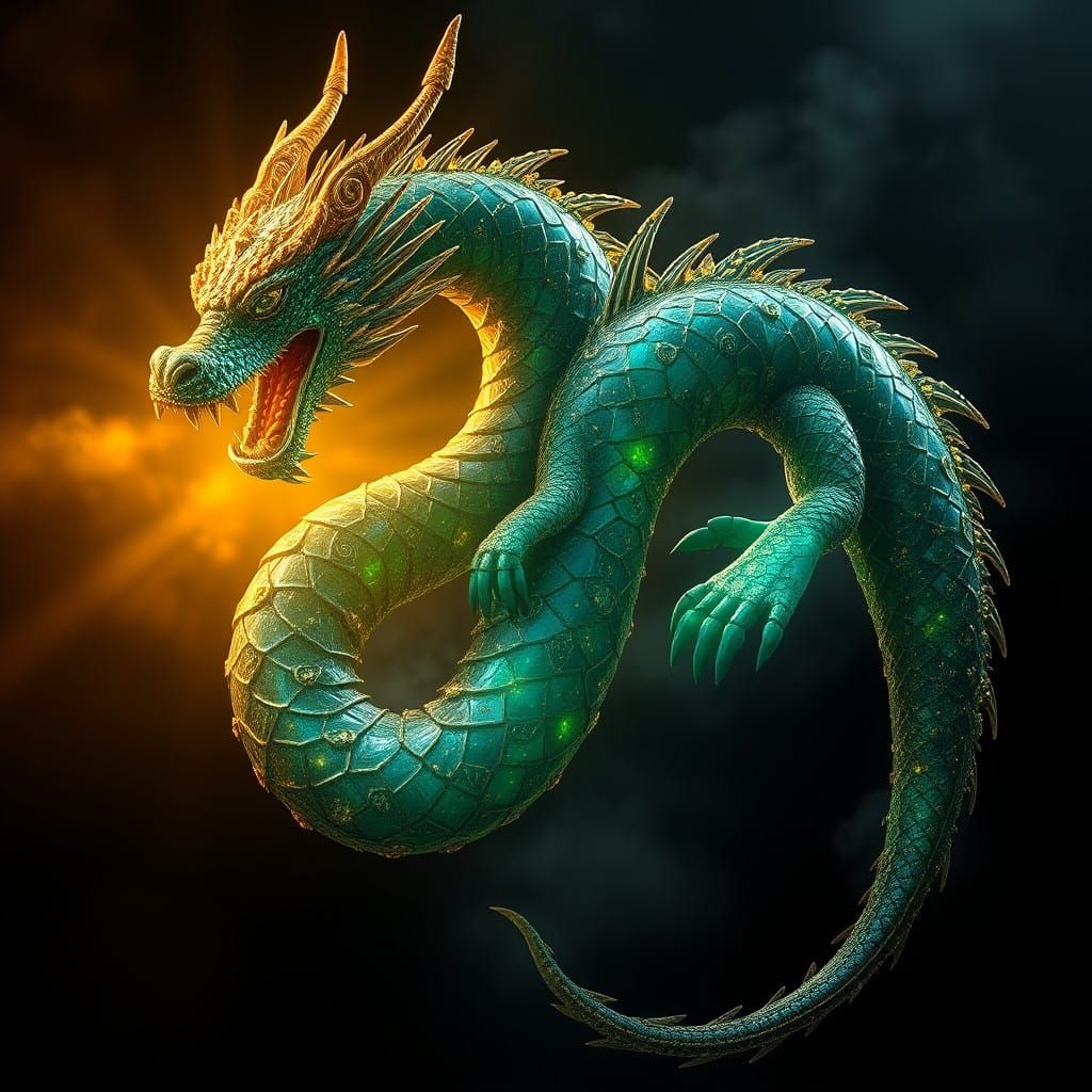 Ethereal Dragon in Iridescent Feces and Gemstone Scales