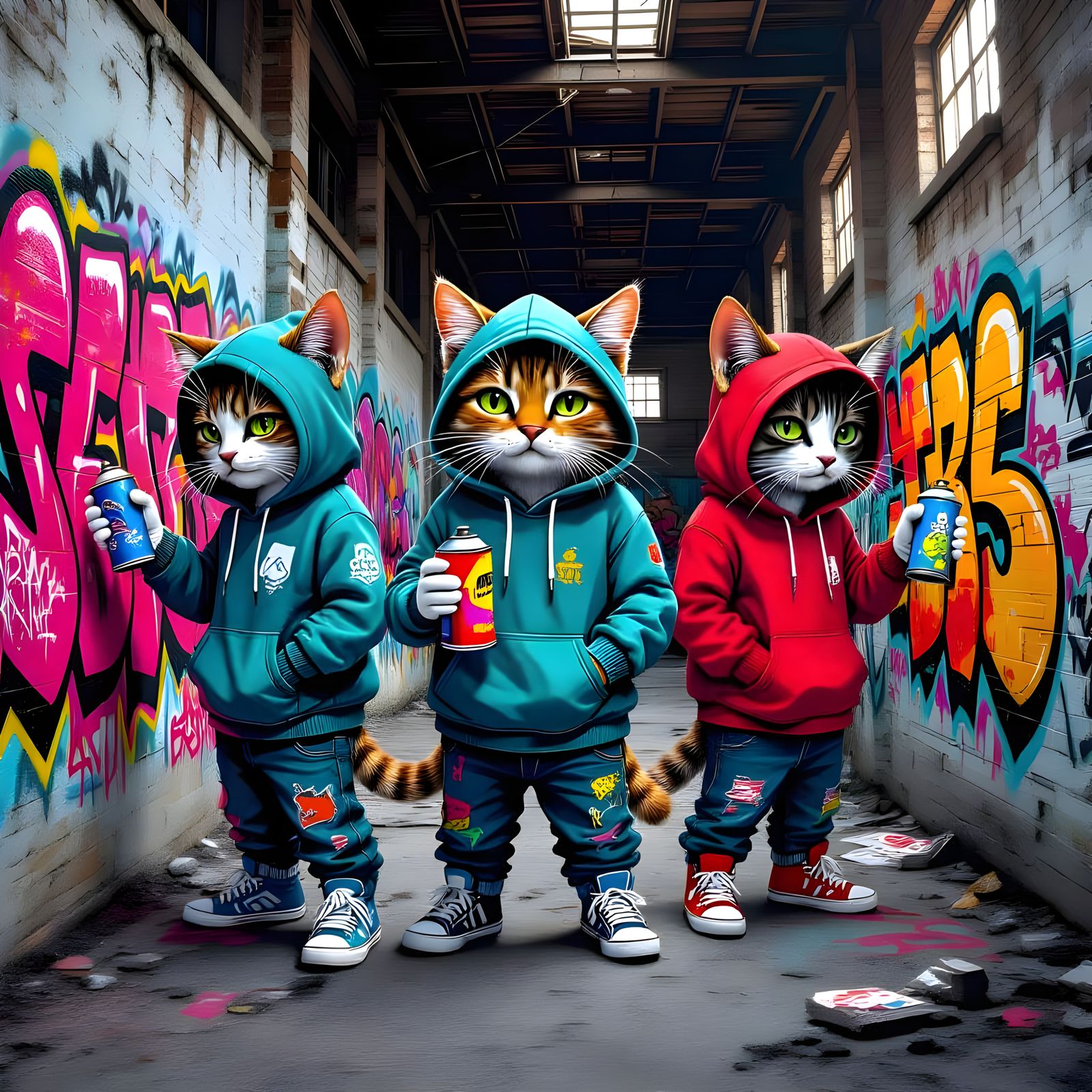 Anthropomorphic Cats Create Graffiti Art in Banksy Style