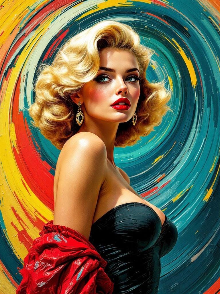 1950s Pin-Up Woman in Impasto Style