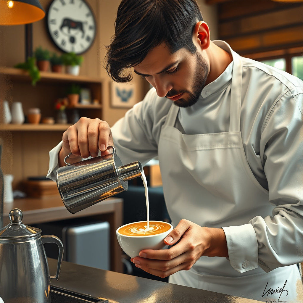 Latte Art by Barista in Impressionist Style