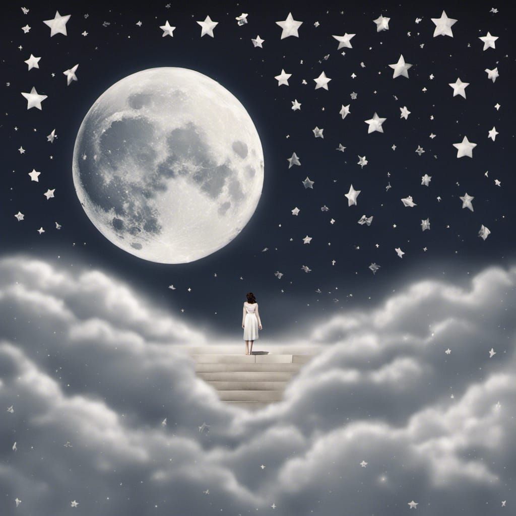 Stars and Moon over White Trees