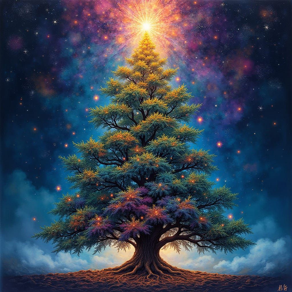 Enchanted Christmas Tree with Swirling Patterns and Holograp...