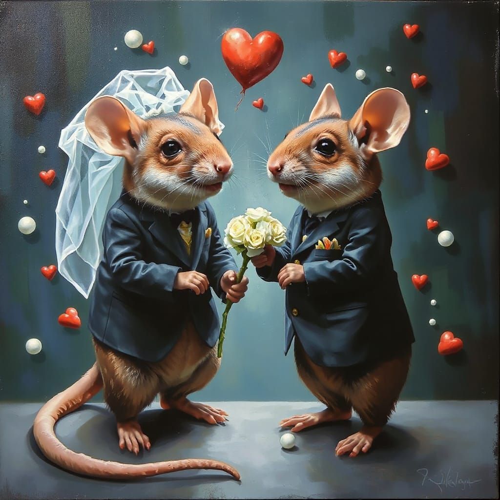Mice Wedding in Airbrush Art Style
