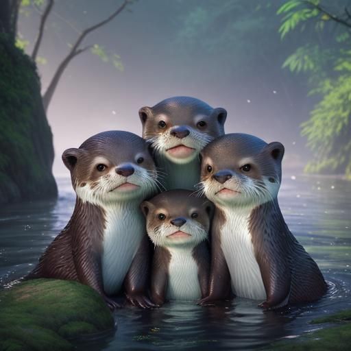 A cute family of otters.