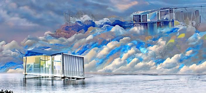 Cloud Shipping Container: Iridescent Lake Reflection