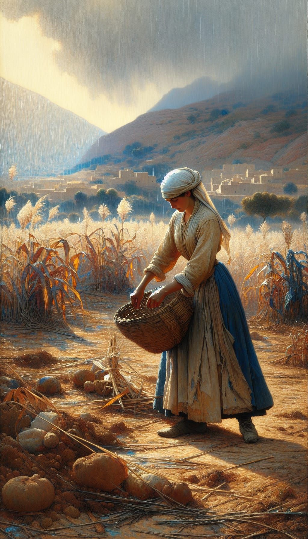 Peasant Woman Harvesting in Field: Pre-1912 Art Style