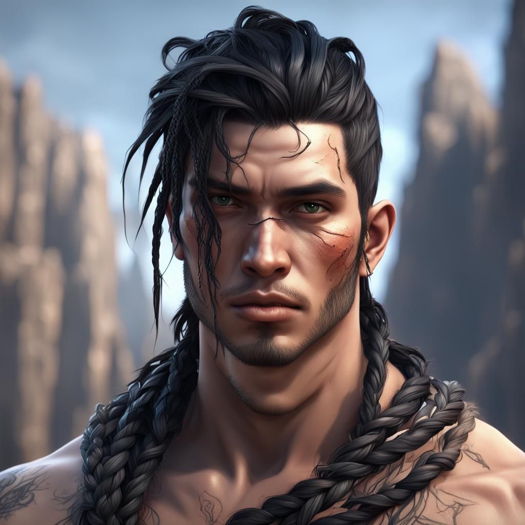 Cute Man with Braids: Fantasy Concept Art