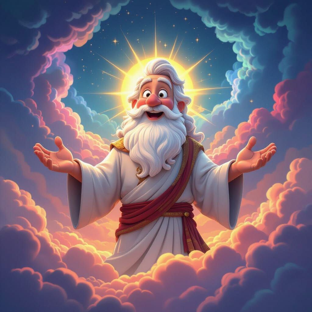 Joyful God of Light in Pixar Style
